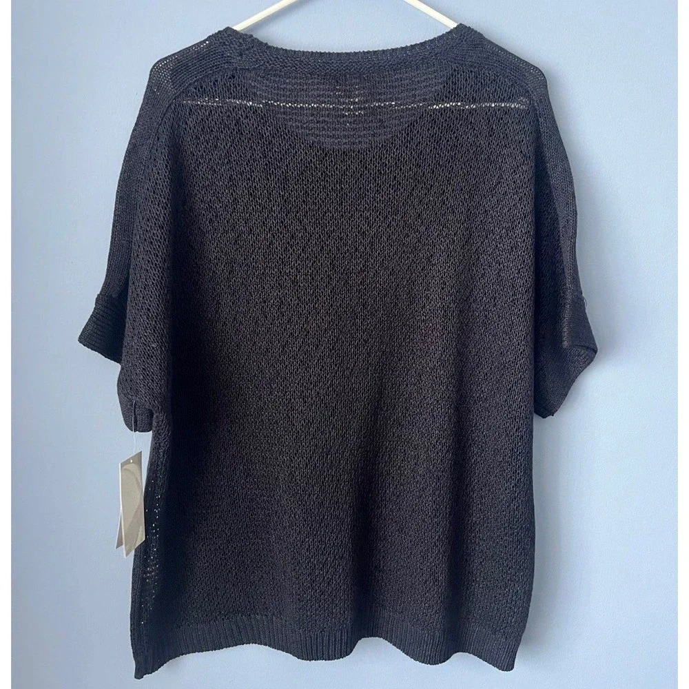 Chicos Lux Mesh Knit Sweater Tee Pullover XL in Classic Navy Blue - Picture 2 of 6